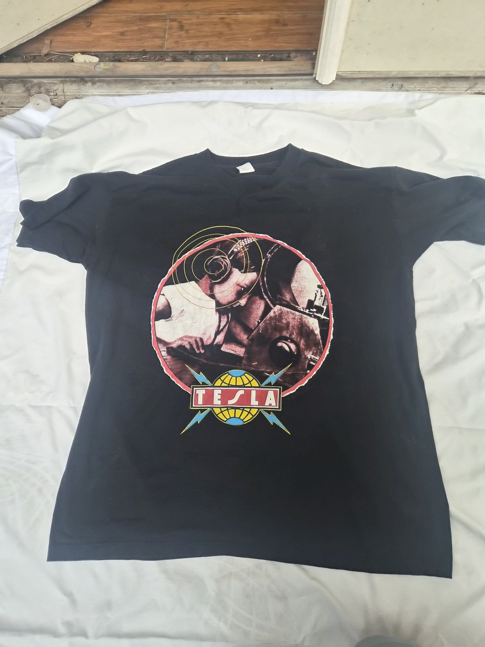 Vintage Tesla Shirt Mens XL Black 1989 World Tour Rock Concert Band Tee 80s USA